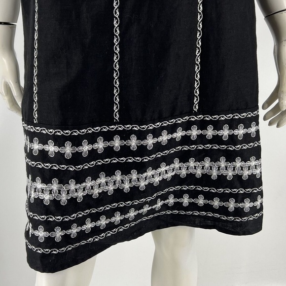 Ann Taylor Linen dress Sz 6 Black white embroidered. - Picture 3 of 6